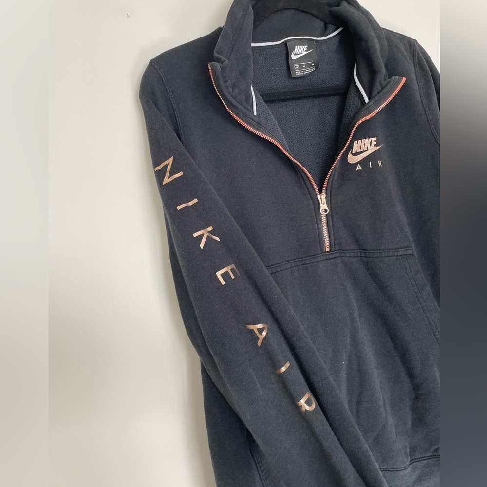Nike Air Women’s Black Rose Gold Half Zip Pullover Sweatshirt Size M - Picture 2 of 6